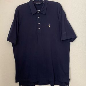 Vintage Lisle Polo Golf Ralph Lauren Cotton Navy Short Sleeve Polo Shirt Size XL